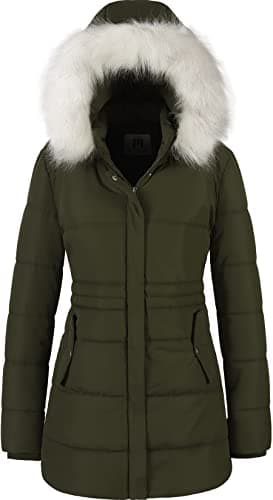Chrisuno Women's Winter Warm Puffer Jacket with Faux Fur Hood