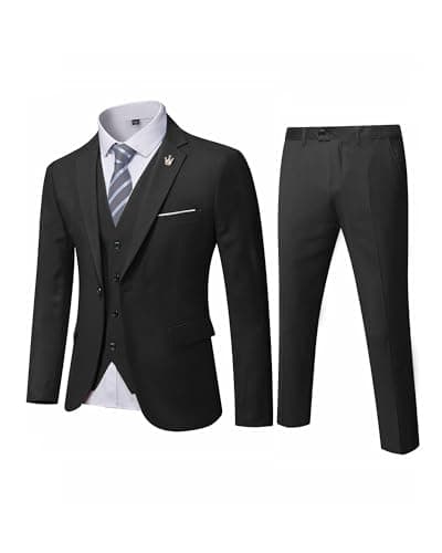MY'S Men's 3-Piece Solid Suit Set: One-Button Slim Fit Jacket,Vest,Pants+Tie