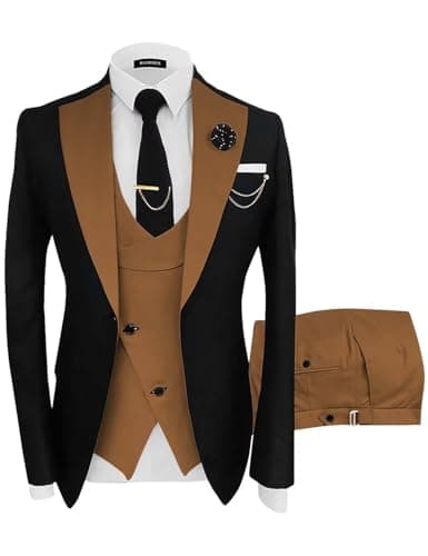 Wangyue Men's Slim Fit 3-Piece Suit for Weddings and Formal Events