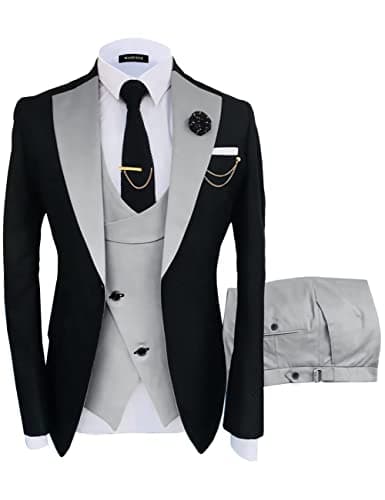 Wangyue Men's Slim Fit Double Breasted Tuxedo 3-Piece Suit