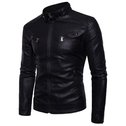Maiyifu-GJ Men's Black Slim Fit Casual Motorcycle Jacket