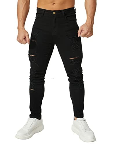 HUNGSON Mens Ripped Skinny Jeans