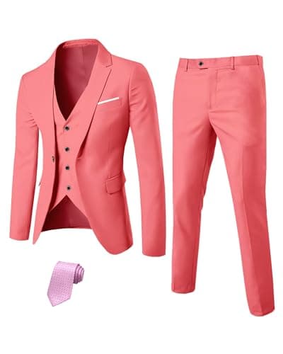 YND Men's Slim Fit 3 Piece Suit Set with One Button Blazer Vest Pants & Tie