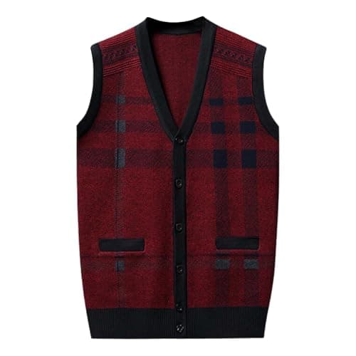 Men's Plaid V-Neck Classic Knit Sleeveless Sweater Vest