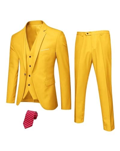 Hihawk Men's Slim Fit 3-Piece Stretch Suit with Blazer, Vest, Pants, and Tie