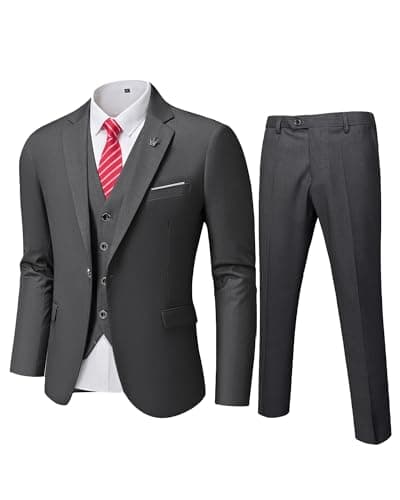 MY'S Men's Slim Fit 3PC Suit Set with One-Button Jacket, Pants & Tie