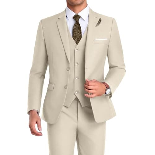 Mrbuerly Men's Slim Fit 3-Piece Suit for Groomsmen with Tie and Pants XS/36-30