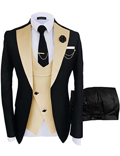 Wangyue Men's Slim Fit Double Breasted Tuxedo 3-Piece Suit