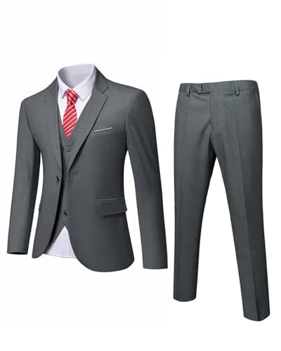 MrSure Men’s Slim Fit Tuxedo 3-Piece Suit_Blazer_Vest_Pants_Tie Party_Wedding_Business