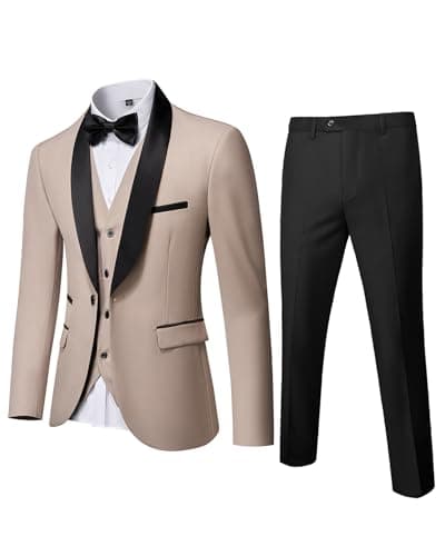 MrSure Men's Slim Fit 3 Piece Tuxedo Suit - Premium Jacket, Vest & Pants Set