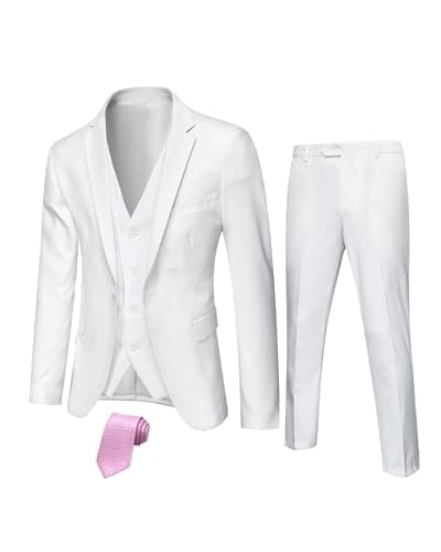Hihawk Men's Slim Fit 3-Piece Stretch Suit with Blazer, Vest, Pants, and Tie