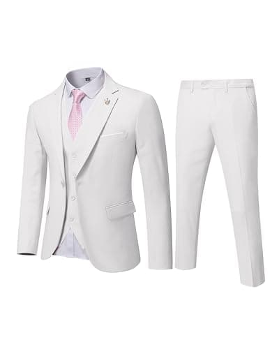MY'S Men's 3-Piece Solid Suit Set: One-Button Slim Fit Jacket,Vest,Pants+Tie