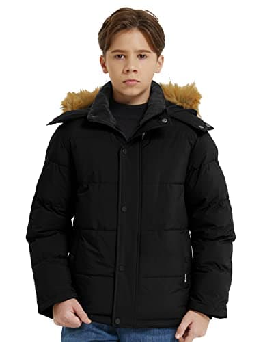 Boys' Winter Waterproof Faux Fur Hood Puffer Jacket