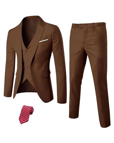 YND Men's Slim Fit 3 Piece Suit Set with One Button Blazer Vest Pants & Tie