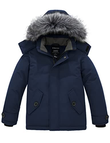 Wantdo Boys' Winter Waterproof Puffer Jacket with Hood & Fleecy Lining