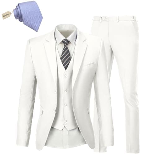 KLAYOVE Men's Slim Fit 3-Piece Wedding Tuxedo Set with Blazer, Vest, Pants, and Tie