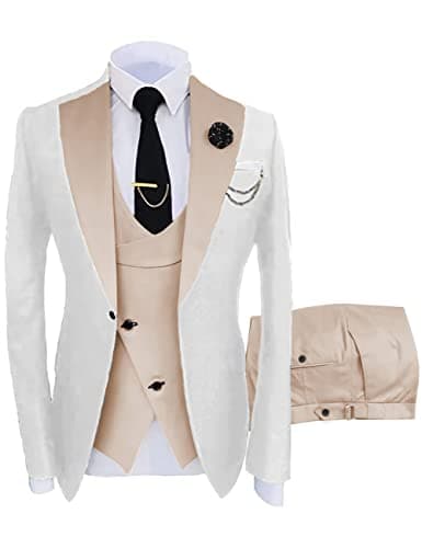 Wangyue Men's Slim Fit Double Breasted Tuxedo 3-Piece Suit