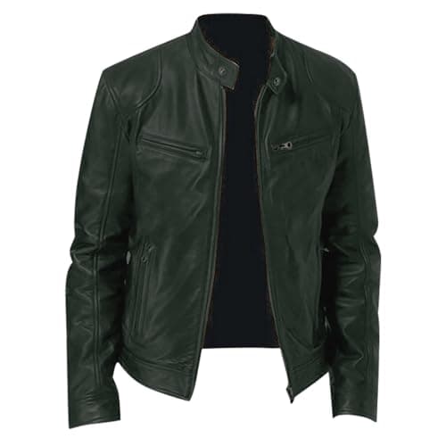 Black Mens Leather Motorcycle Jacket Lightweight Slim Fit Bomber Coat