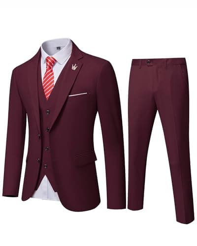 MY'S Men's 3-Piece Slim Fit Suit Set with Blazer, Vest, Pants, and Tie for Weddings