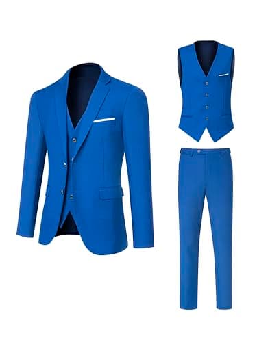 Men's 3 Piece Slim Fit Suit with Jacket, Vest, Pants, and Tie