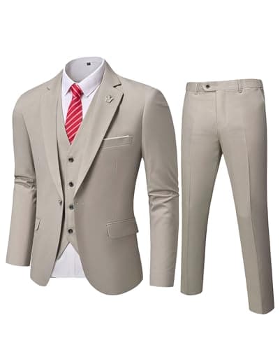 MY'S Men's Slim Fit 3PC Suit Set with One-Button Jacket, Pants & Tie
