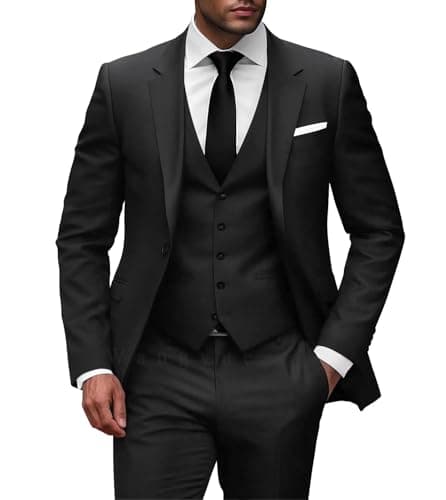 Wangyue Men Slim Fit 3-Piece Solid Wedding Suit Single Breasted Blazer Vest Pants Set