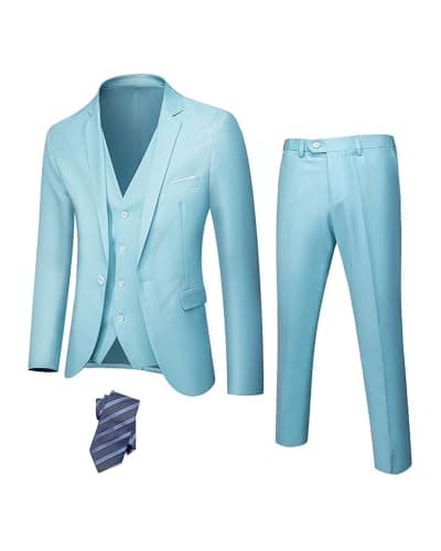 Hihawk Men's Slim Fit 3-Piece Stretch Suit with Blazer, Vest, Pants, and Tie