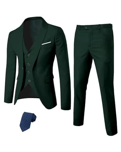YND Men's Slim Fit 3 Piece Suit Set with One Button Blazer Vest Pants & Tie