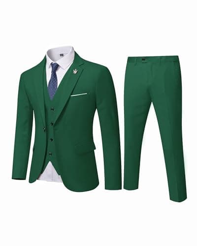 MY'S Men's 3-Piece Solid Suit Set: One-Button Slim Fit Jacket,Vest,Pants+Tie