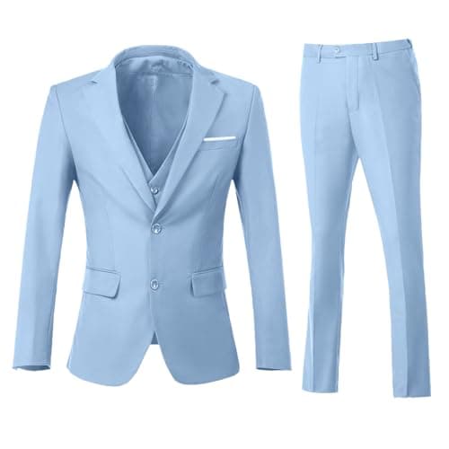 ZKHOECR Men's 3-Piece Slim Fit Two-Button Suit Set Jacket & Pants