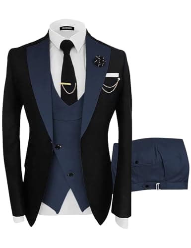 Wangyue Men's Slim Fit 3-Piece Suit for Weddings and Formal Events