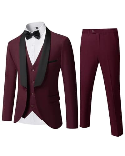 YND Men's Slim Fit Tuxedo Suit 3-Pc Set with Bow Tie
