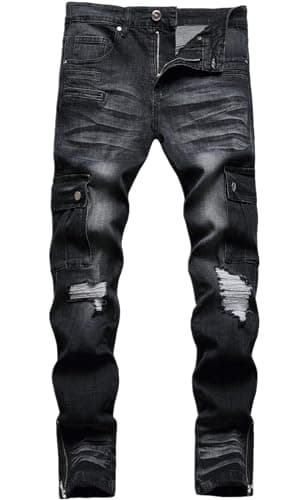Slim Fit Ripped Distressed Stretch Jeans for Men
