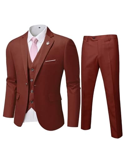 MY'S Men's Slim Fit 3PC Suit Set with One-Button Jacket, Pants & Tie