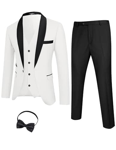 COOFANDY Men's Slim Fit Tuxedo Suit 3-Piece Set with Tie