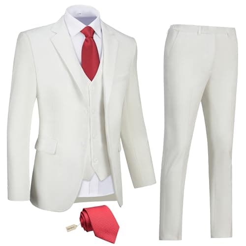 Amyox Men's Slim Fit 3 Piece Business Wedding Tux Suit Set Jacket Vest Pants Tie