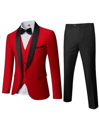 MrSure Men's Slim Fit 3 Piece Tuxedo Suit - Premium Jacket, Vest & Pants Set