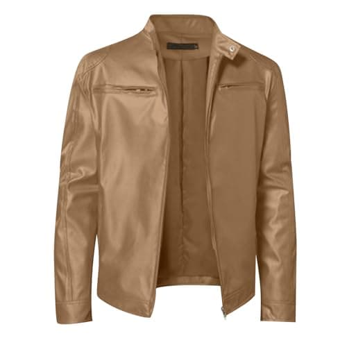 Black Mens Leather Motorcycle Jacket Lightweight Slim Fit Bomber Coat