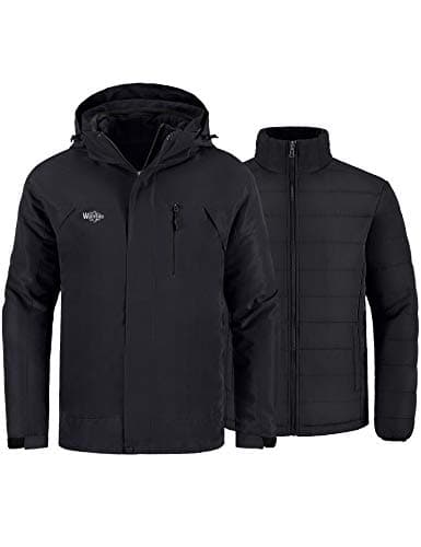 Wantdo Men's Waterproof 3-in-1 Ski & Snowboarding Jacket Windproof Warm Coat with Detachable Puffer