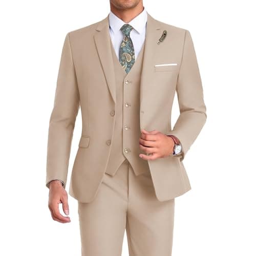 Mrbuerly Men's Slim Fit 3-Piece Suit for Groomsmen with Tie and Pants XS/36-30