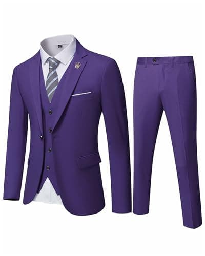 Hihawk Men's Stretch 3-Piece Slim Fit Suit Blazer Set Jacket Vest Pants Tie