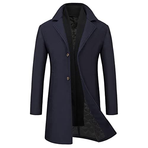 WULFUL Men's Slim Fit Wool Trench Coat Winter Coat