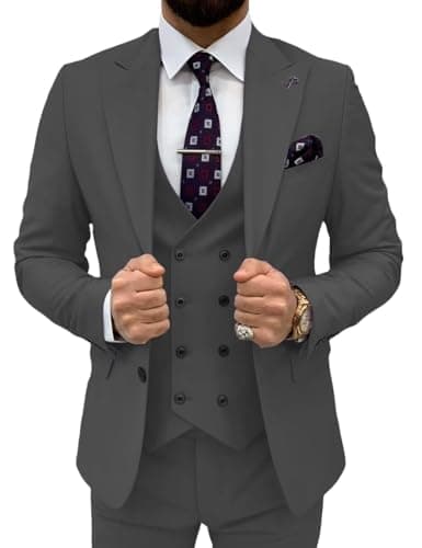TIJOFA Men's Classic Double Breasted Suit for Wedding & Formal Events