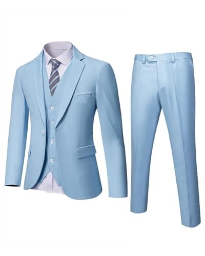 MrSure Men’s Slim Fit Tuxedo 3-Piece Suit_Blazer_Vest_Pants_Tie Party_Wedding_Business
