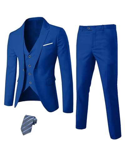YND Men's Slim Fit 3 Piece Suit Set with One Button Blazer Vest Pants & Tie