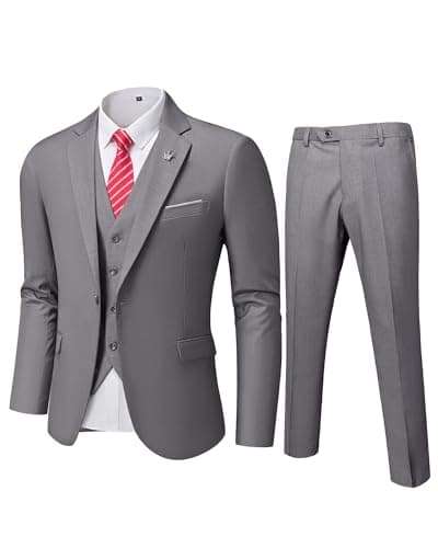 MY'S Men's Slim Fit 3PC Suit Set with One-Button Jacket, Pants & Tie