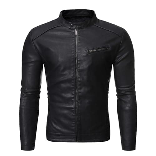Maiyifu-GJ Men's Black Slim Fit Casual Motorcycle Jacket