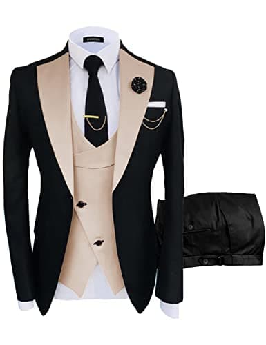 Wangyue Men's Slim Fit Double Breasted Tuxedo 3-Piece Suit