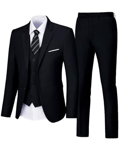 Aowdoy Men's 3-Piece Slim Fit Tuxedo Suit 2 Buttons for WeddingsProm Business