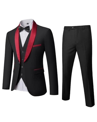 MrSure Men's Slim Fit 3 Piece Tuxedo Suit - Premium Jacket, Vest & Pants Set